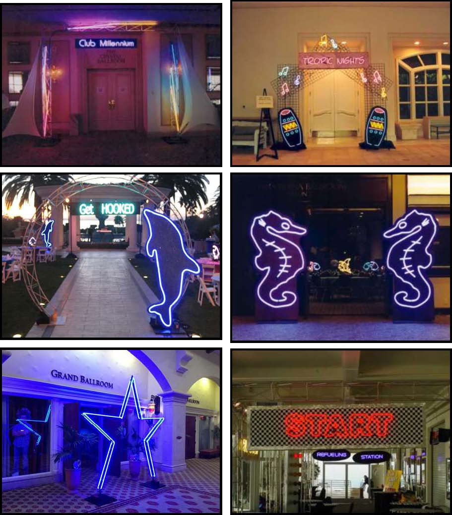 neon illuminated props and products for entryway
