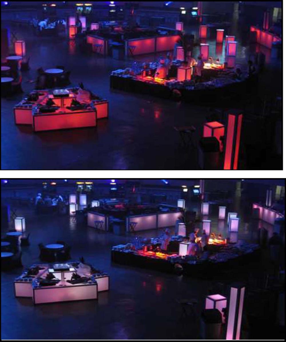 illuminated bars and columns and standups and buffets